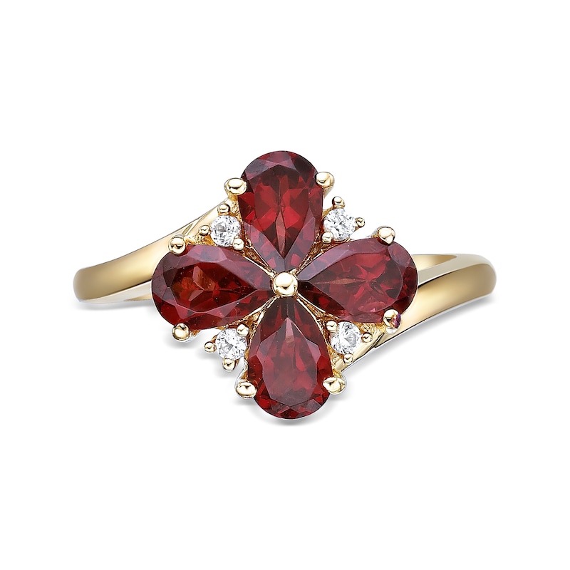 Main Image 5 of Pear-Shaped Garnet and White Lab-Created Sapphire Flower Ring in Sterling Silver with 18K Gold Plate