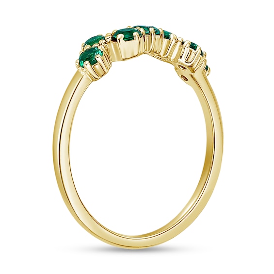 Lab-Created Emerald Seven Stone Zig-Zag Ring in Sterling Silver with 18K Gold Plate
