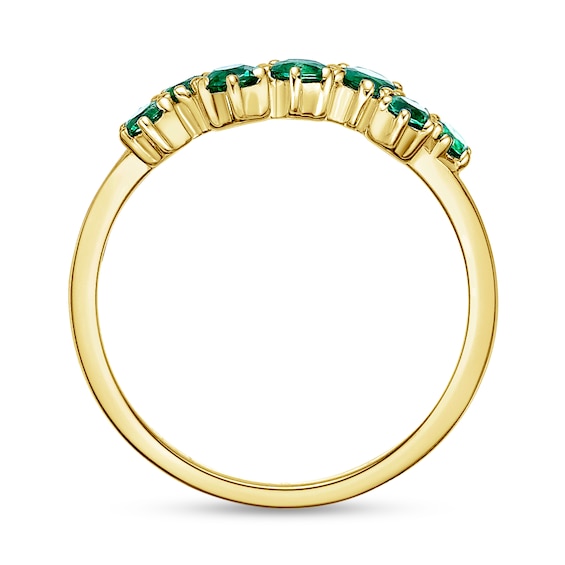 Lab-Created Emerald Seven Stone Zig-Zag Ring in Sterling Silver with 18K Gold Plate