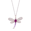 Thumbnail Image 1 of Oval Lab-Created Ruby with Pink and White Lab-Created Sapphire Dragonfly Pendant in Sterling Silver with Rose Gold Plate