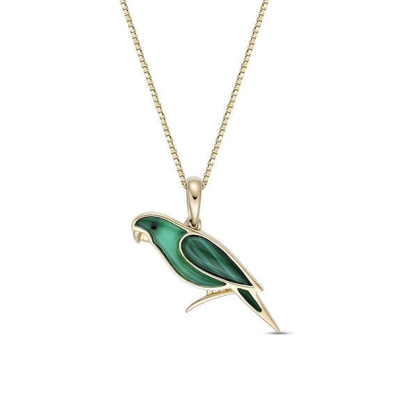Malachite and Green Onyx Bird Pendant in Sterling Silver with 18K Gold Plate