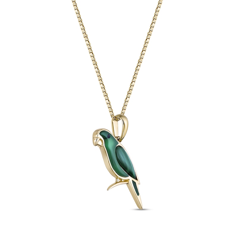 Main Image 2 of Malachite and Green Onyx Bird Pendant in Sterling Silver with 18K Gold Plate