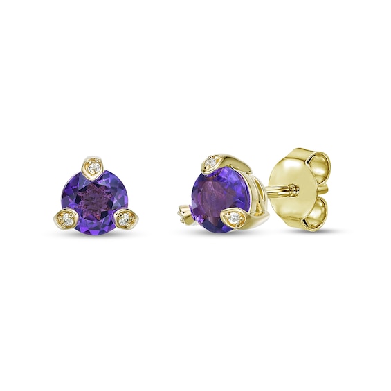 5.0mm Amethyst and White Lab-Created Sapphire Stud Earrings in Sterling Silver with 18K Gold Plate