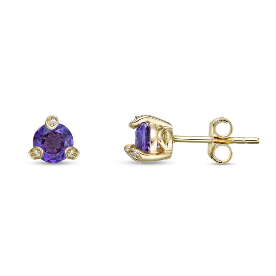 5.0mm Amethyst and White Lab-Created Sapphire Stud Earrings in Sterling Silver with 18K Gold Plate