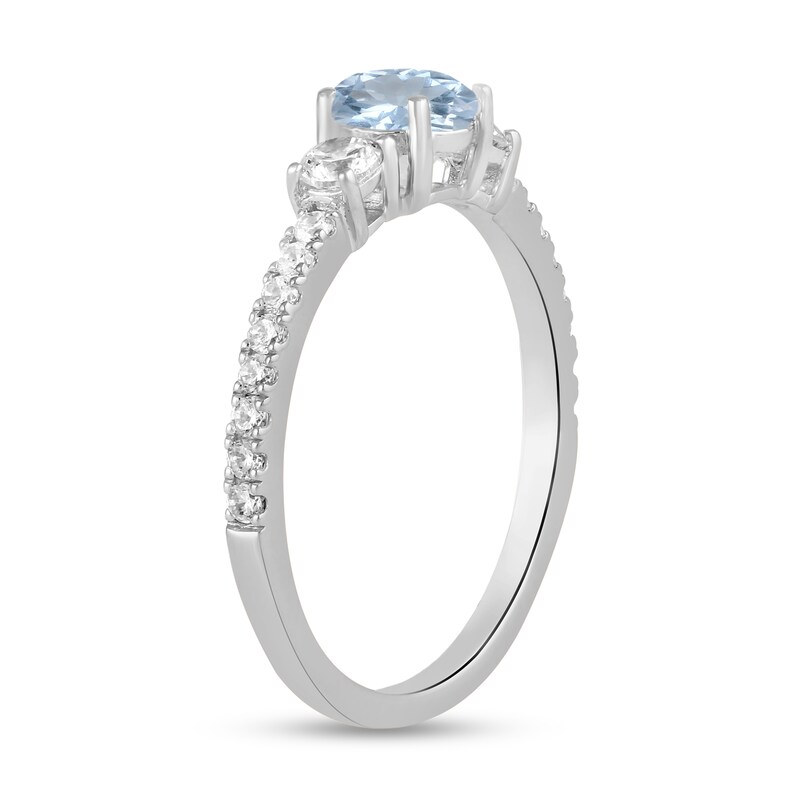 Main Image 2 of 5.0mm Aquamarine and 3/8 CT. T.W. Lab-Grown Diamond Three Stone Ring in 14K White Gold