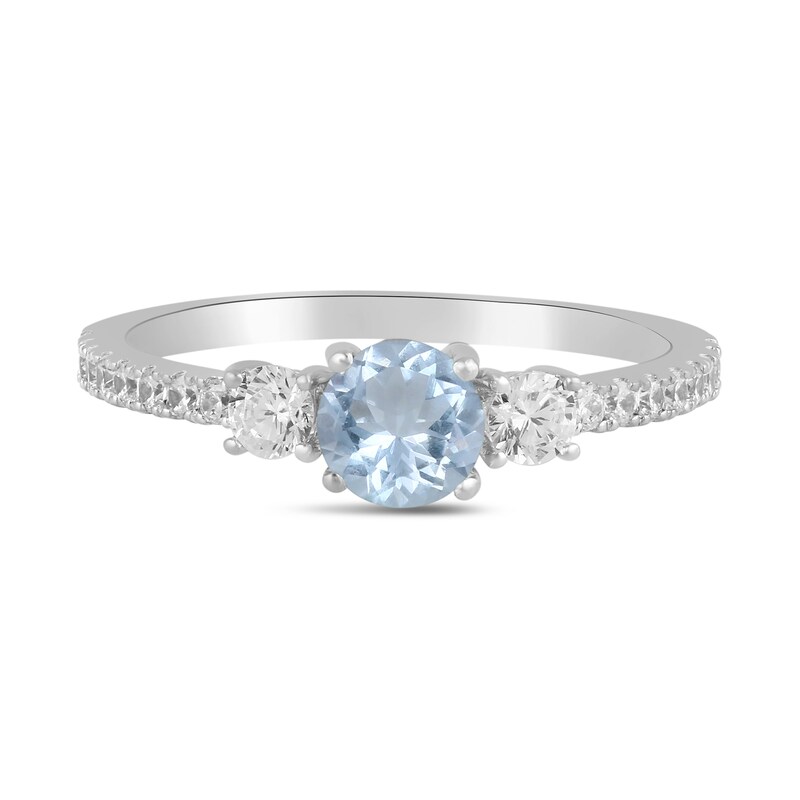 Main Image 3 of 5.0mm Aquamarine and 3/8 CT. T.W. Lab-Grown Diamond Three Stone Ring in 14K White Gold