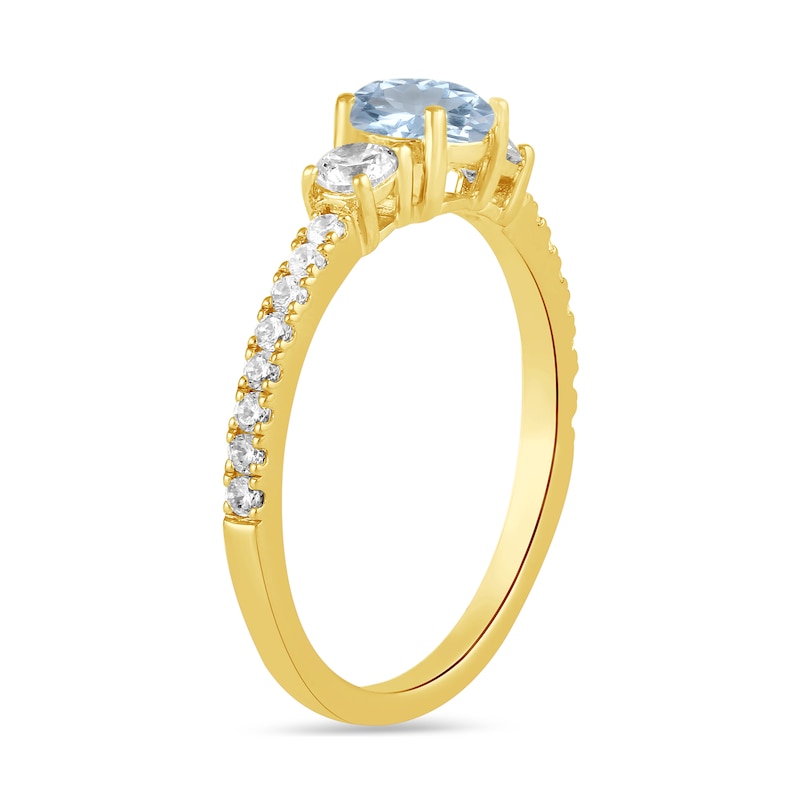 Main Image 2 of 5.0mm Aquamarine and 3/8 CT. T.W. Lab-Grown Diamond Three Stone Ring in 14K Gold