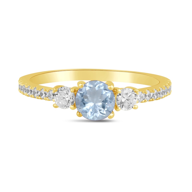 Main Image 3 of 5.0mm Aquamarine and 3/8 CT. T.W. Lab-Grown Diamond Three Stone Ring in 14K Gold