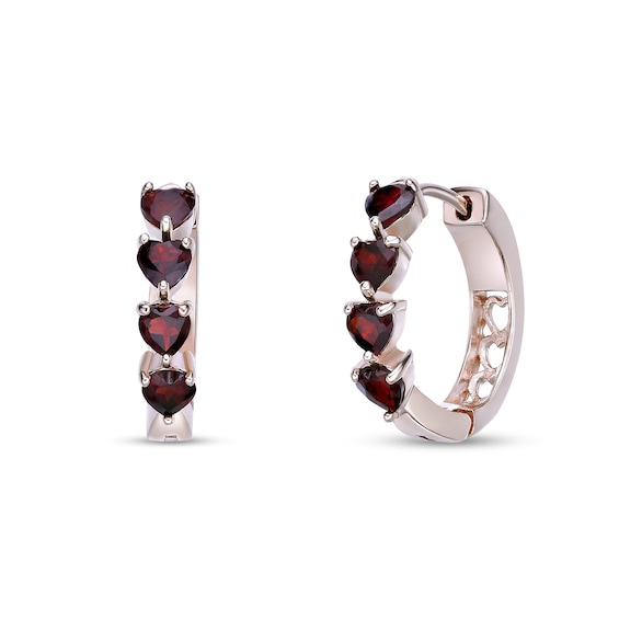 4.0mm Heart-Shaped Garnet Hoop Earrings in Sterling Silver with 18K Rose Gold Plate
