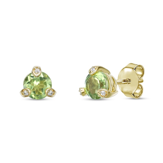 5.0mm Peridot and White Lab-Created Sapphire Stud Earrings in Sterling Silver with 18K Gold Plate