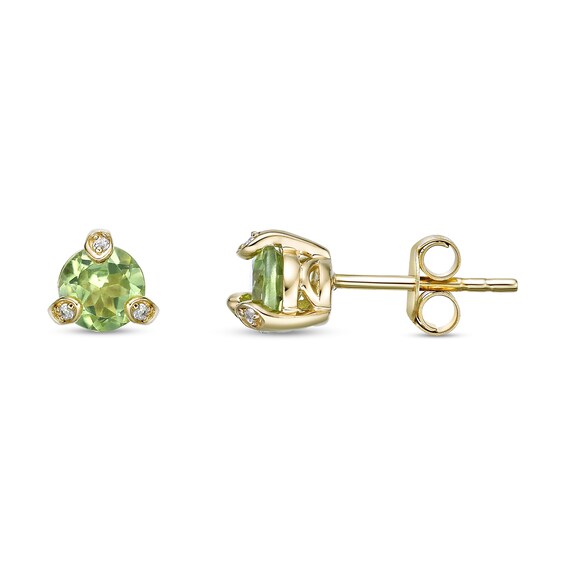 5.0mm Peridot and White Lab-Created Sapphire Stud Earrings in Sterling Silver with 18K Gold Plate