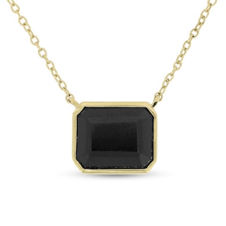 Octagon Onyx Sideways Solitaire Necklace in Sterling Silver with 18K Gold Plate