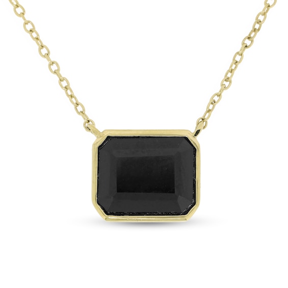 Octagon Onyx Sideways Solitaire Necklace in Sterling Silver with 18K Gold Plate