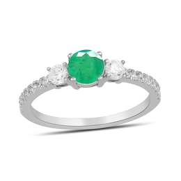 5.0mm Emerald and 3/8 CT. T.W. Lab-Grown Diamond Three Stone Ring in 14K White Gold