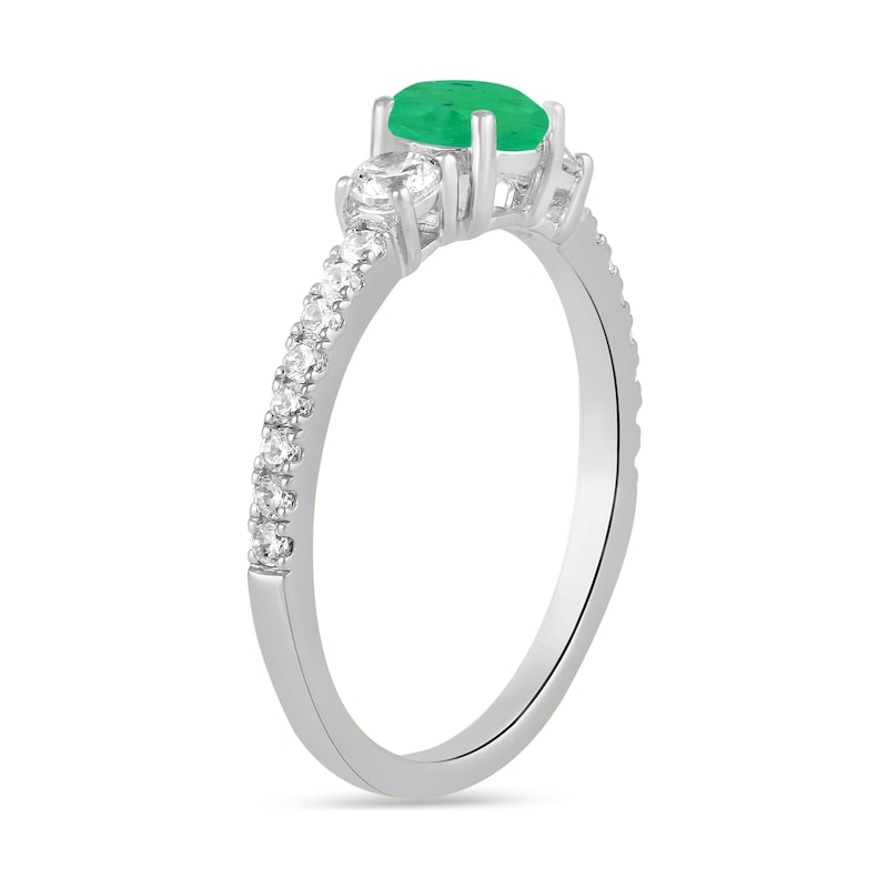 Main Image 2 of 5.0mm Emerald and 3/8 CT. T.W. Lab-Grown Diamond Three Stone Ring in 14K White Gold