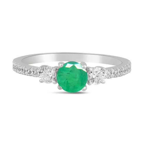5.0mm Emerald and 3/8 CT. T.w. Lab-Grown Diamond Three Stone Ring in 14K White Gold
