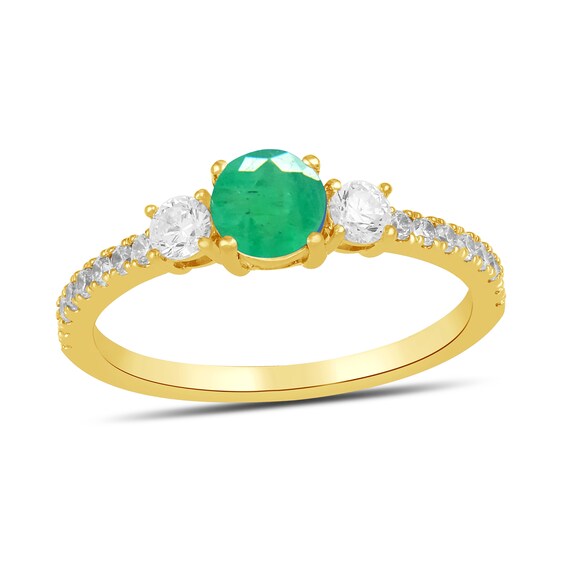 5.0mm Emerald and 3/8 CT. T.w. Lab-Grown Diamond Three Stone Ring in 14K Gold