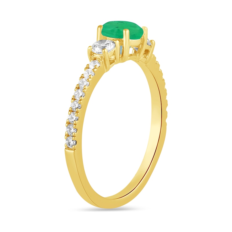 Main Image 2 of 5.0mm Emerald and 3/8 CT. T.W. Lab-Grown Diamond Three Stone Ring in 14K Gold