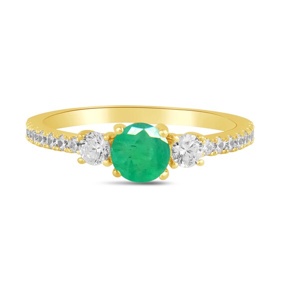 5.0mm Emerald and 3/8 CT. T.w. Lab-Grown Diamond Three Stone Ring in 14K Gold