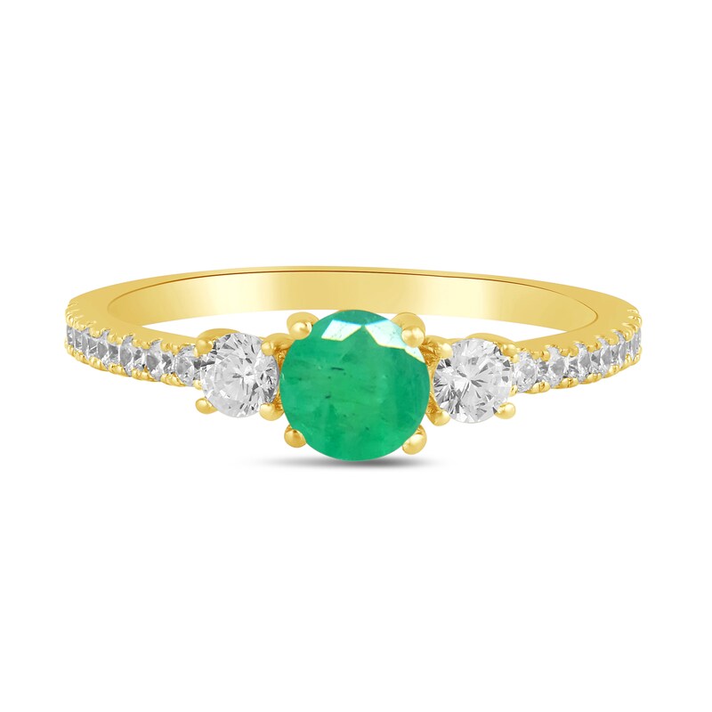 Main Image 3 of 5.0mm Emerald and 3/8 CT. T.W. Lab-Grown Diamond Three Stone Ring in 14K Gold