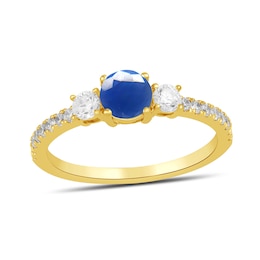 5.0mm Blue Sapphire and 3/8 CT. T.W. Lab-Grown Diamond Three Stone Ring in 14K Gold