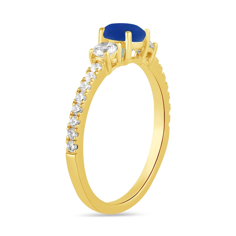 Main Image 2 of 5.0mm Blue Sapphire and 3/8 CT. T.W. Lab-Grown Diamond Three Stone Ring in 14K Gold