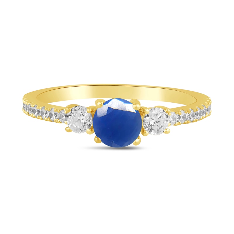 Main Image 3 of 5.0mm Blue Sapphire and 3/8 CT. T.W. Lab-Grown Diamond Three Stone Ring in 14K Gold