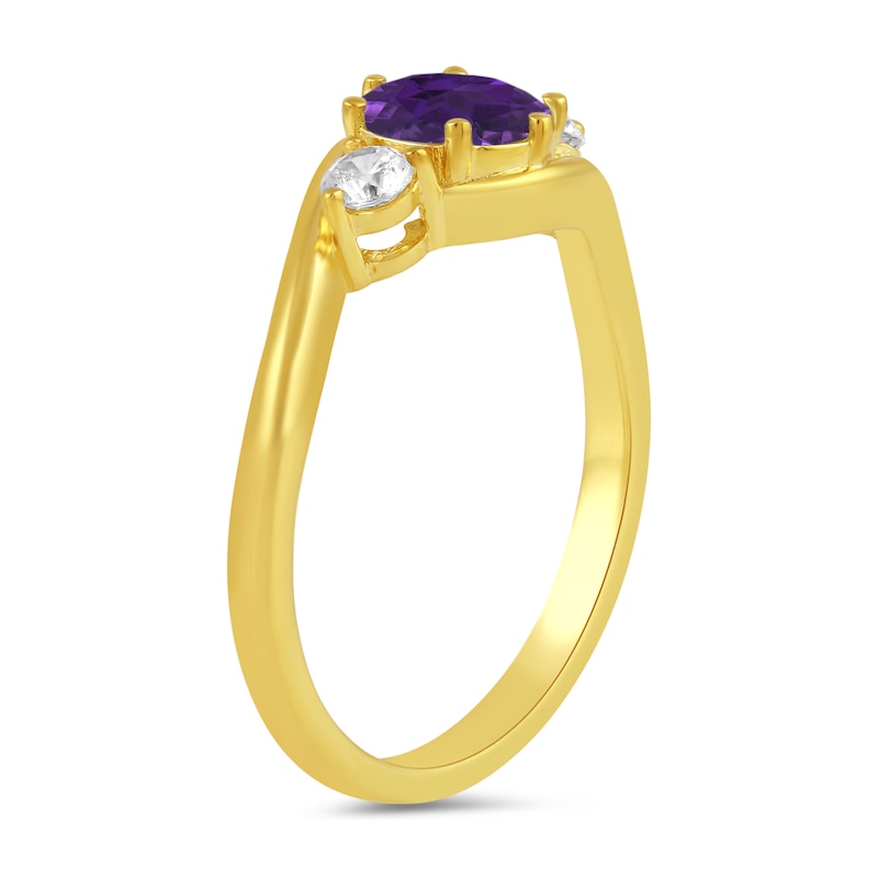 Main Image 2 of 6.0mm Amethyst and 1/5 CT. T.W. Lab-Created Diamond Three Stone Bypass Ring in 14K Gold
