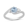 Thumbnail Image 1 of 6.0mm Aquamarine and 1/5 CT. T.W. Lab-Grown Diamond Three Stone Bypass Ring in 14K White Gold