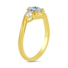Thumbnail Image 2 of 6.0mm Aquamarine and 1/5 CT. T.W. Lab-Grown Diamond Three Stone Bypass Ring in 14K Gold