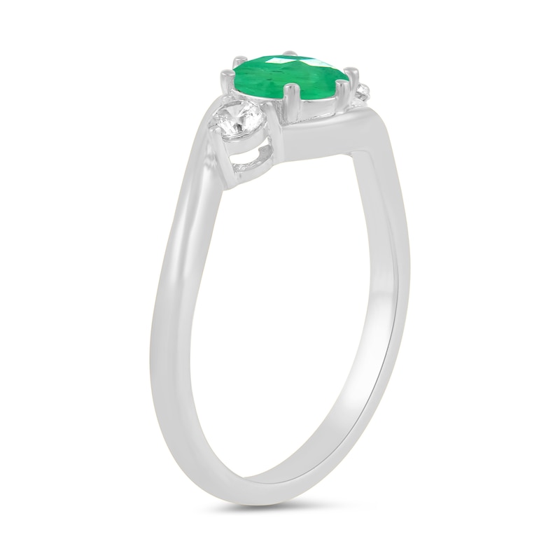Main Image 2 of 6.0mm Emerald and 1/5 CT. T.W. Lab-Grown Diamond Three Stone Bypass Ring in 14K White Gold