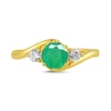 Thumbnail Image 3 of 6.0mm Emerald and 1/5 CT. T.W. Lab-Grown Diamond Three Stone Bypass Ring in 14K Gold