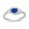 Thumbnail Image 1 of 6.0mm Blue Sapphire and 1/5 CT. T.W. Lab-Grown Diamond Three Stone Bypass Ring in 14K White Gold