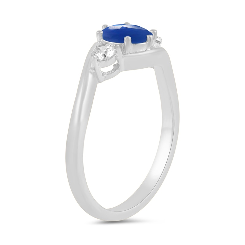 Main Image 2 of 6.0mm Blue Sapphire and 1/5 CT. T.W. Lab-Grown Diamond Three Stone Bypass Ring in 14K White Gold