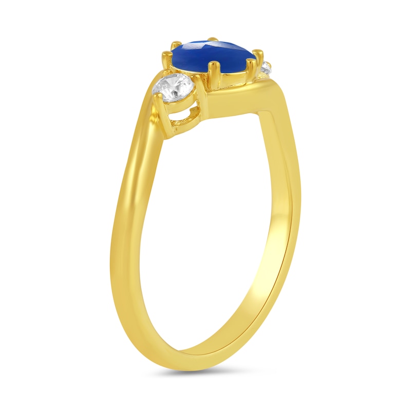 Main Image 2 of 6.0mm Blue Sapphire and 1/5 CT. T.W. Lab-Grown Diamond Three Stone Bypass Ring in 14K Gold