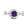 Thumbnail Image 3 of 6.0mm Amethyst and 1/2 CT. T.W. Lab-Grown Diamond Frame Crossover Shank Ring in 14K White Gold