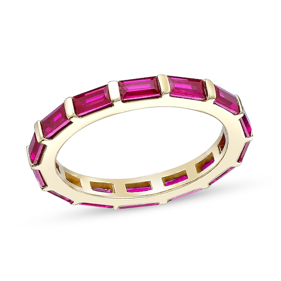 Baguette-Cut Lab-Created Ruby Band Sterling Silver with 18K Gold Plate