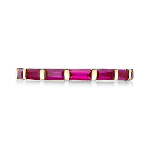 Baguette-Cut Lab-Created Ruby Band Sterling Silver with 18K Gold Plate