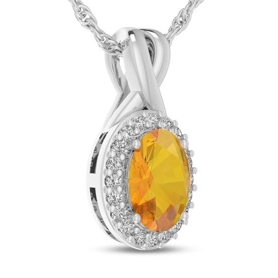 Oval Citrine and 1/15 CT. T.w. Diamond Frame Split Bail Pendant in 10K White Gold