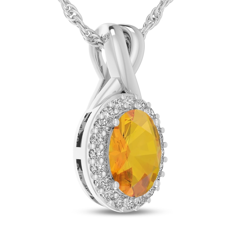 Main Image 2 of Oval Citrine and 1/15 CT. T.W. Diamond Frame Split Bail Pendant in 10K White Gold