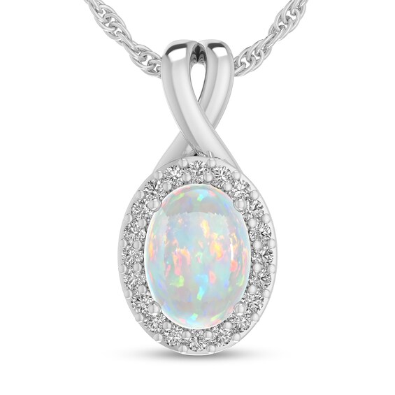 Oval Opal and 1/15 CT. T.w. Diamond Frame Split Bail Pendant in 10K White Gold
