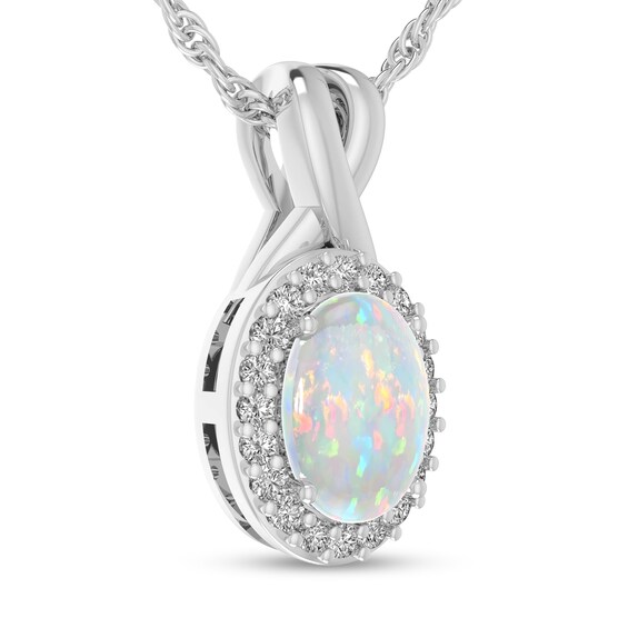 Oval Opal and 1/15 CT. T.w. Diamond Frame Split Bail Pendant in 10K White Gold