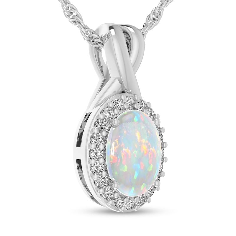 Main Image 2 of Oval Opal and 1/15 CT. T.W. Diamond Frame Split Bail Pendant in 10K White Gold