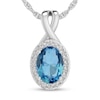 Thumbnail Image 1 of Oval Swiss Blue Topaz and 1/15 CT. T.W. Diamond Frame Split Bail Pendant in 10K White Gold