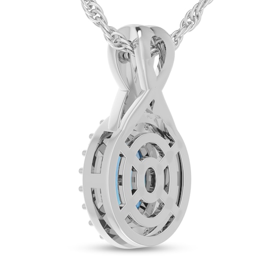 Oval Swiss Blue Topaz and 1/15 CT. T.w. Diamond Frame Split Bail Pendant in 10K White Gold