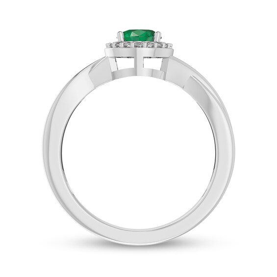 Oval Emerald and 1/15 CT. T.w. Diamond Frame Crossover Shank Ring in 10K White Gold