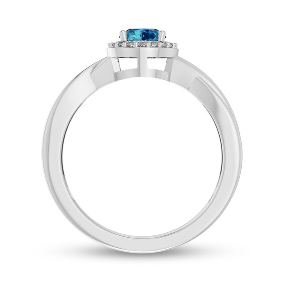 Oval Swiss Blue Topaz and 1/15 CT. T.w. Diamond Frame Crossover Shank Ring in 10K White Gold