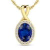 Thumbnail Image 1 of Oval Blue Sapphire and 1/15 CT. T.W. Diamond Frame Split Bail Pendant in 10K Gold