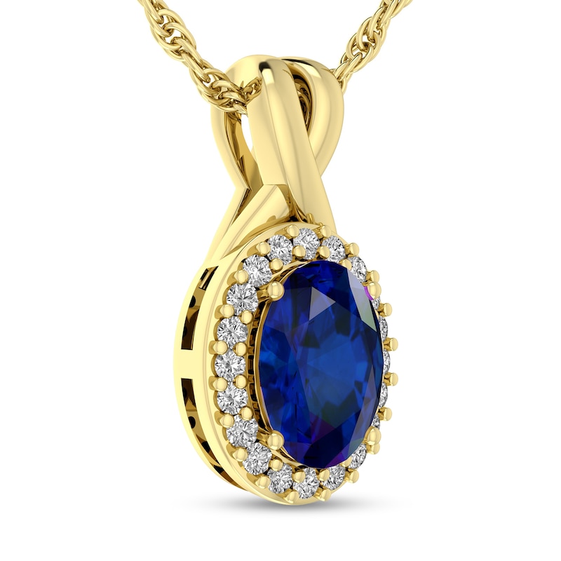 Main Image 2 of Oval Blue Sapphire and 1/15 CT. T.W. Diamond Frame Split Bail Pendant in 10K Gold