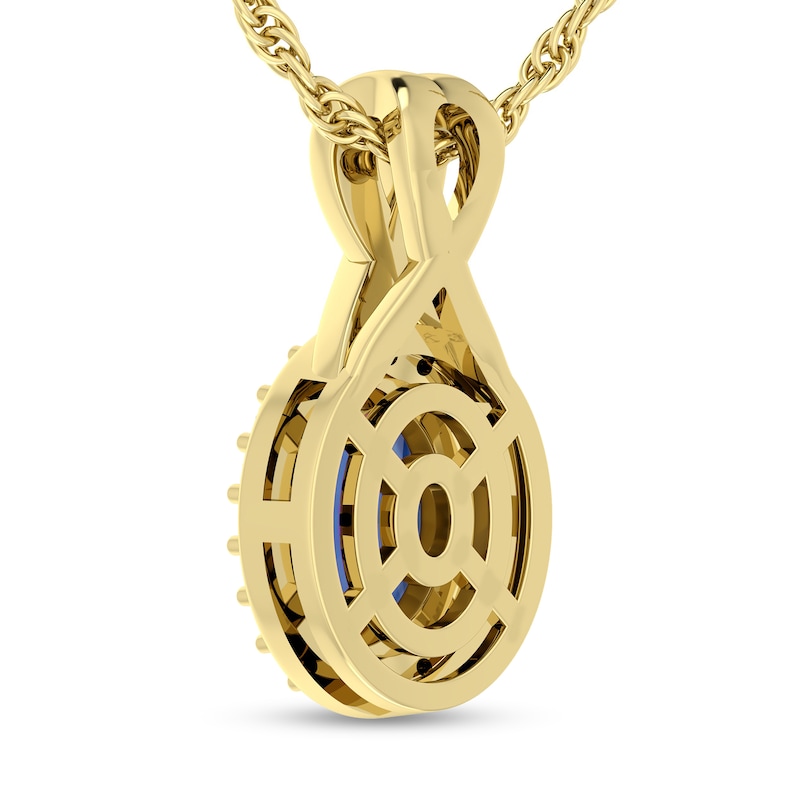 Main Image 3 of Oval Blue Sapphire and 1/15 CT. T.W. Diamond Frame Split Bail Pendant in 10K Gold